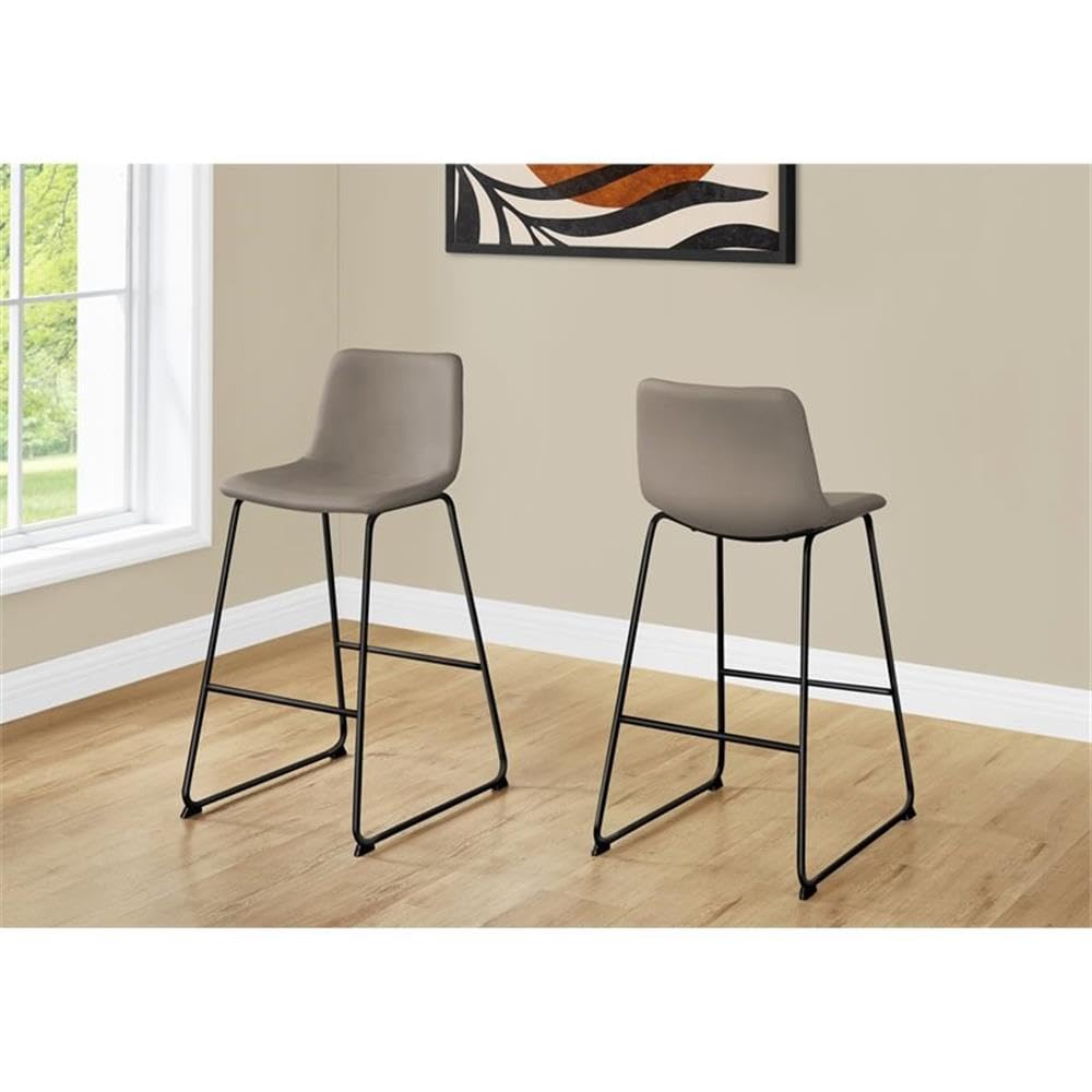 Monarch Specialties 7751, Bar Height, Computer, Work, Pu, Brown, Contemporary, Modern Office Chair Stand-Up Desk, 18" L x 22" W x 39.75" H, Taupe Leather-Look/Black Metal