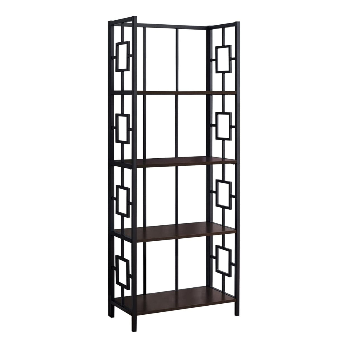 HomeRoots 62&quot; 4 Tier Bookcase Espressowithblack Metal Etagere