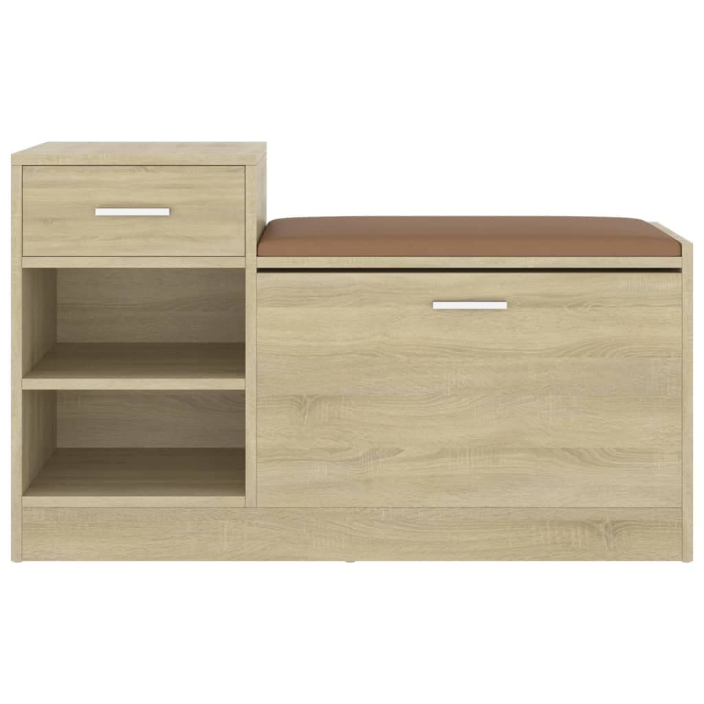vidaXL Shoe Bench - Modern-Styled Sonoma Oak with Faux Leather Seat - Engineered Wood and MDF - Ideal Hallway or Entrance Furniture - Size 37.2''x12.2''x22.4'