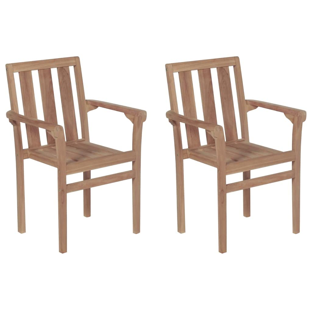 vidaXL Solid Teak Wood Patio Chairs-Set of 2 with Anthracite Cushions-Outdoor/Indoor Seating for Garden, Office, Cafe