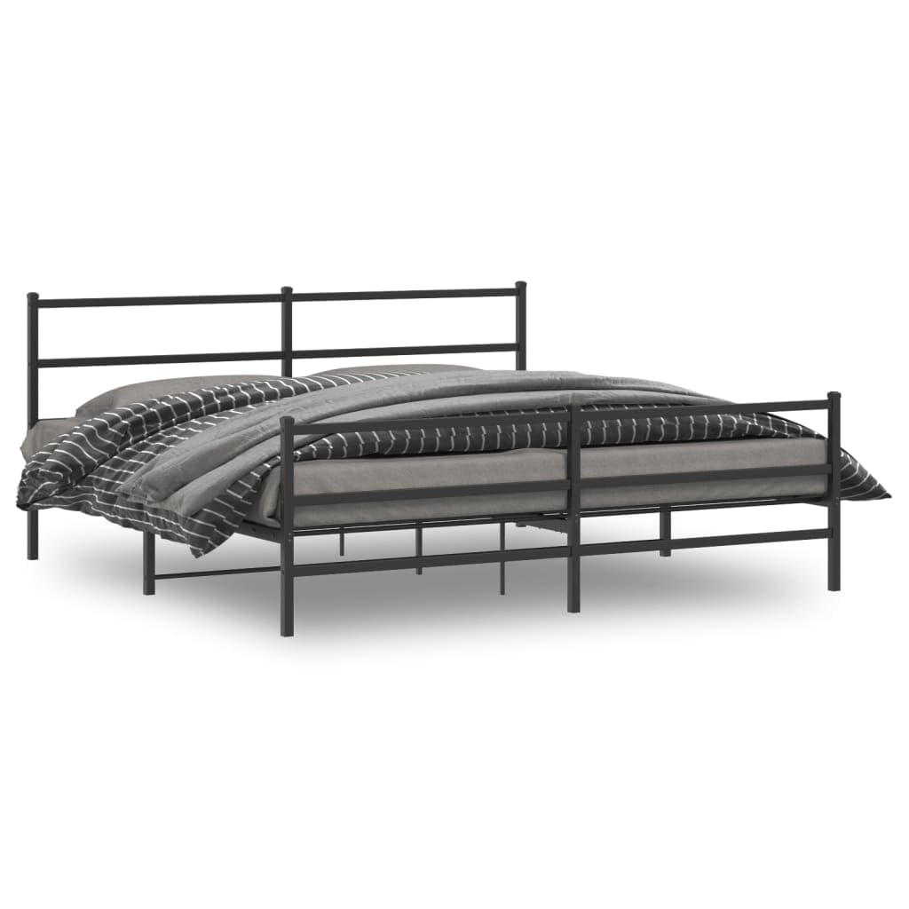 vidaXL King Size Black Metal Bed Frame - Powder-Coated Steel with Headboard, Footboard, Slat Base, and Under-Bed Storage Space