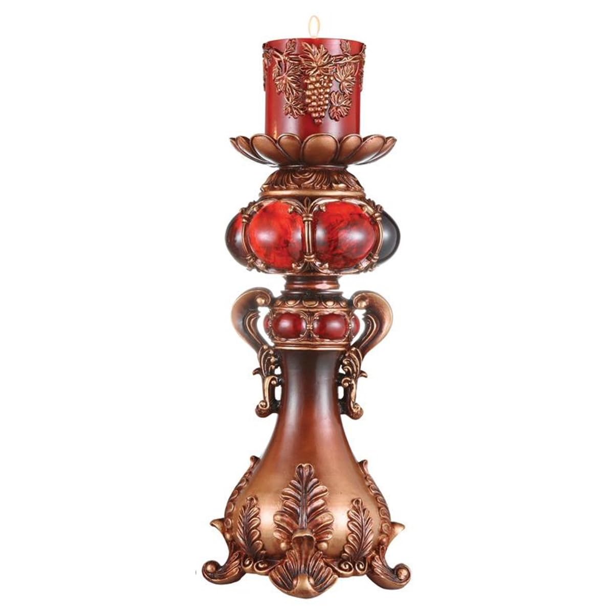 HomeRoots 468328 20 x 5.5 x 5.5 in. Brown & Red Faux Marble Tabletop Candle Holder & Candle