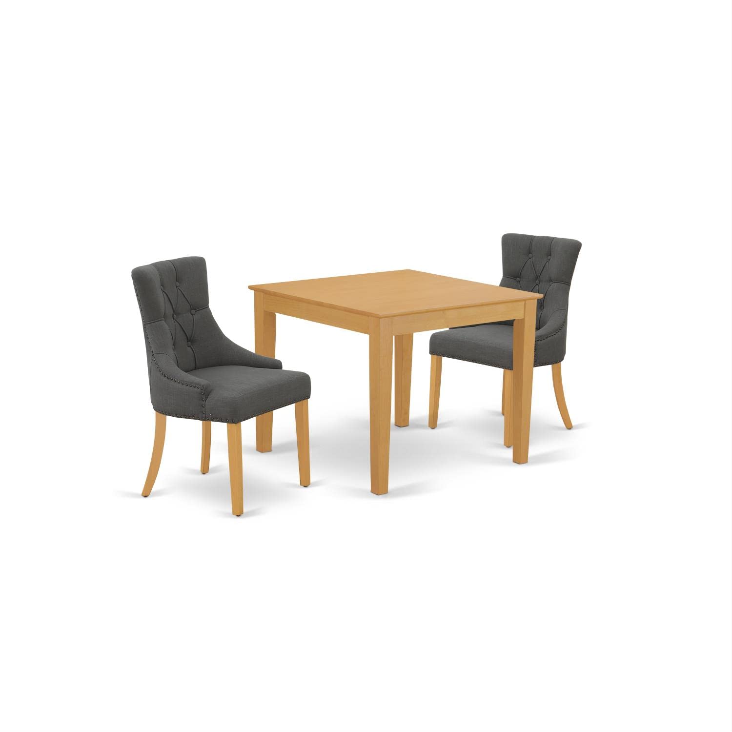 East West Furniture Oxfr3-Oak-20 3 Piece Dining Table Set For Small Spaces Contains A Square Dining Room Table And 2 Dark Gotham Linen Fabric Upholstered Chairs, 36X36 Inch, Oak