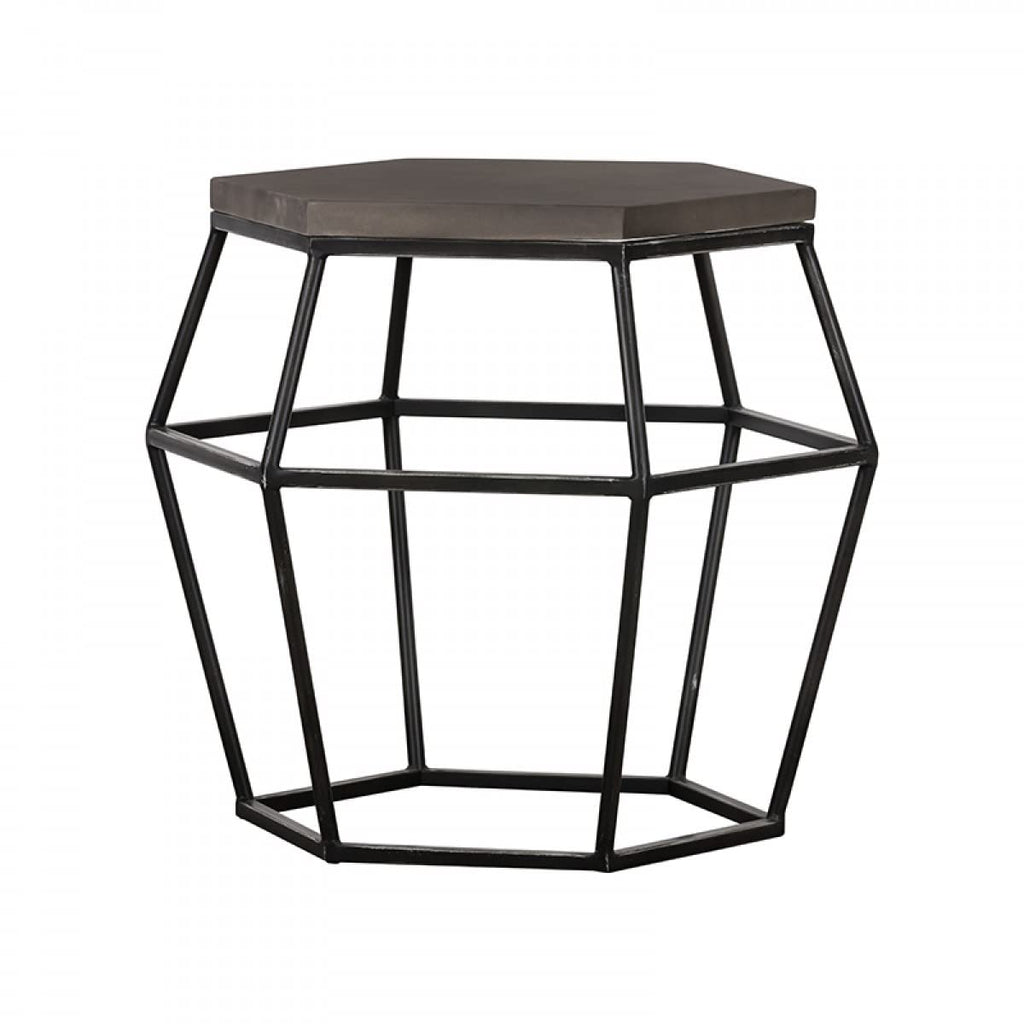 HomeRoots Grey Modern Gray Concrete and Black Metal Hexagonal End Table