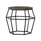 HomeRoots Grey Modern Gray Concrete and Black Metal Hexagonal End Table