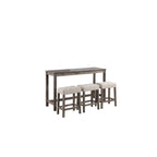 Lilola Home Oriana Brown 4 Piece Counter Height 36" Pub Table Set with Tufted Creamy White Linen Stools