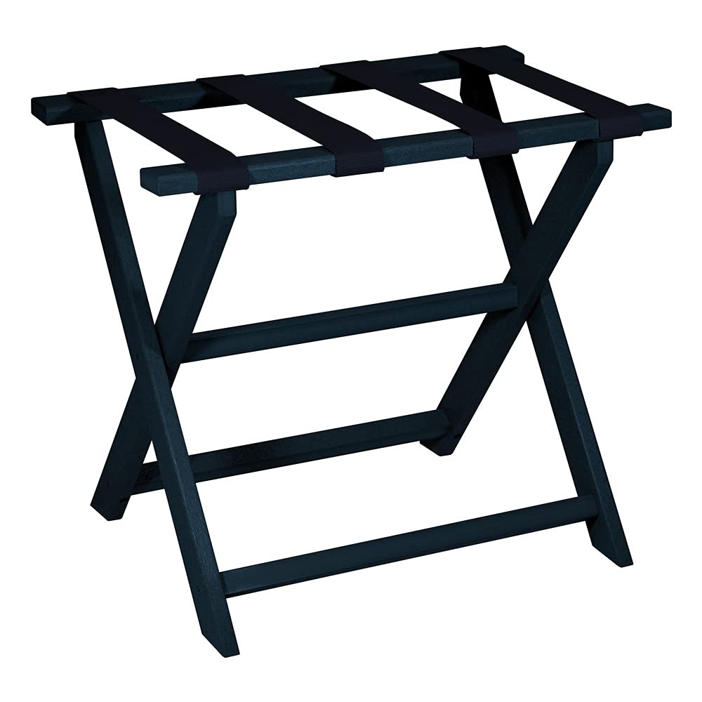 HomeRoots Earth Friendly Navy Blue Folding Luggage Rack with Navy Straps