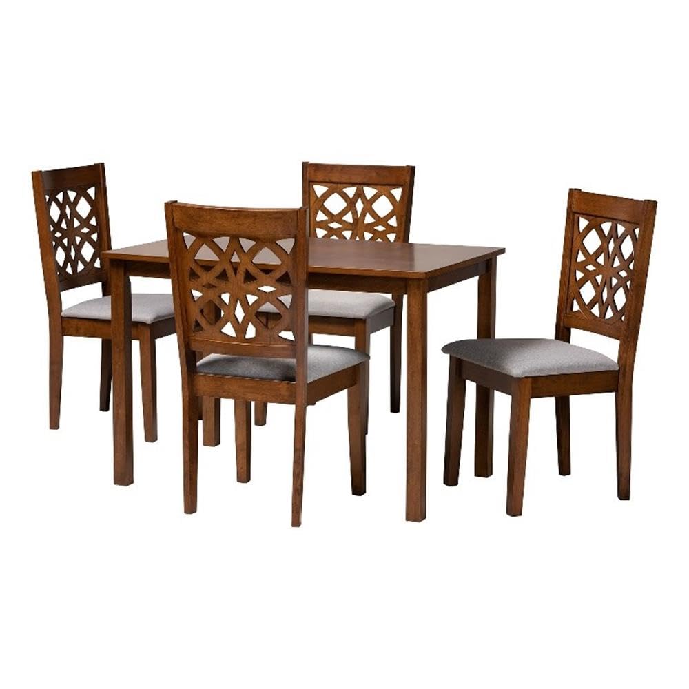 Baxton Studio Abigail Modern Grey Fabric and Walnut Brown Finished Wood 5-Piece Dining Set