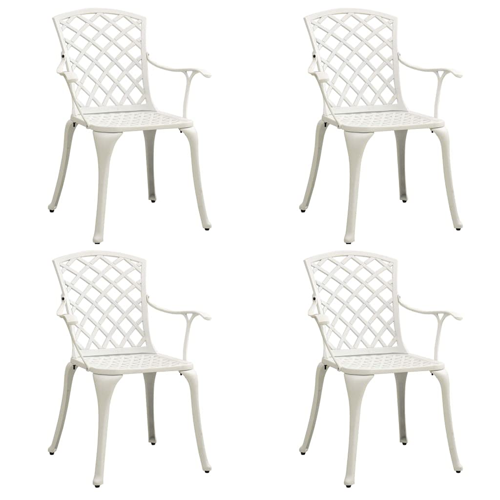 vidaXL White Patio Bistro Set, Cast Aluminum, Weather-Resistant, Elegant Outdoor Furniture, Includes 4 Chairs, Coffee Table with Umbrella Hole, Assembly Required
