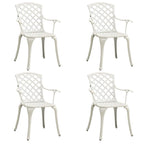 vidaXL White Patio Bistro Set, Cast Aluminum, Weather-Resistant, Elegant Outdoor Furniture, Includes 4 Chairs, Coffee Table with Umbrella Hole, Assembly Required