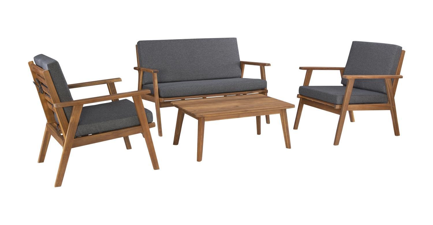Cole Outdoor Chat 4 Piece Seating Set With Grey Cushions