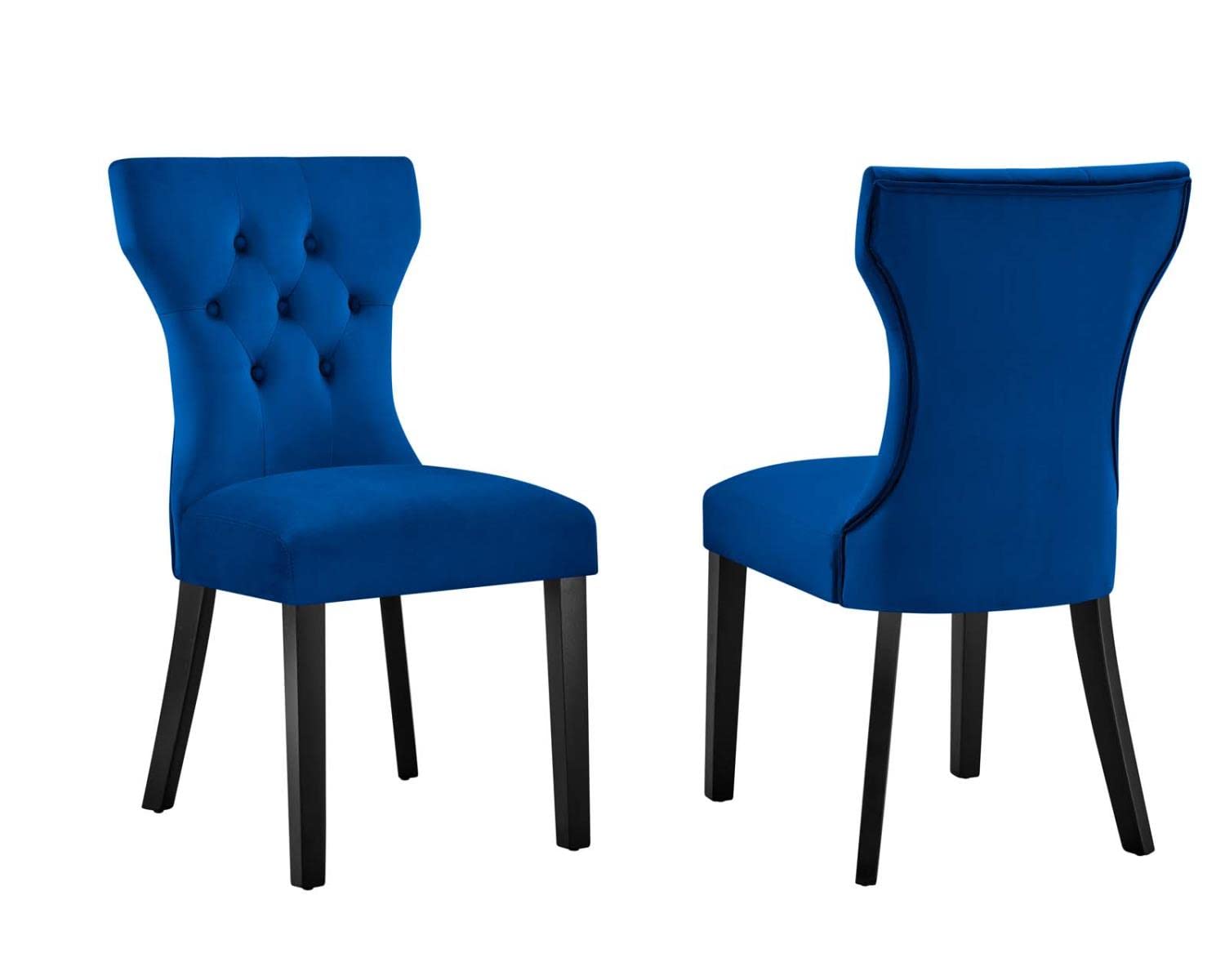 Modway Silhouette Velvet Set Of 2 Dining Chairs With Navy Finish Eei-5014-Nav