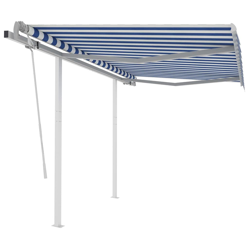 vidaXL Manual Retractable Awning - 9.8'x8.2', Blue/White Striped, Polyester Fabric with PU Coating, Powder-Coated Aluminum Frame