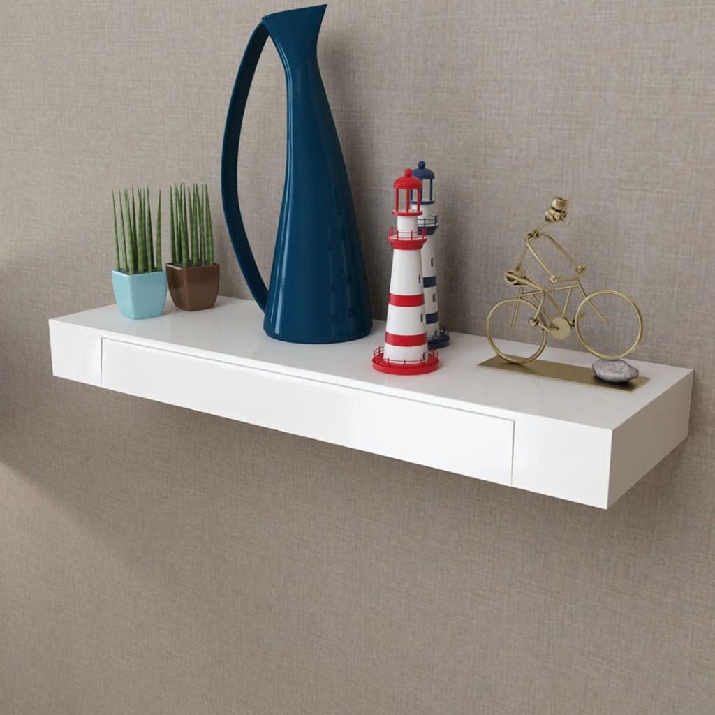 vidaXL 2-Piece Set Floating Wall Shelves with Drawers, White Matte Finish, Easy Installation, Multifunctional Storage, Modern Design, Constructed of Resistant MDF - California Prop 65 Warning