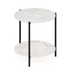 Furinno Besi 2-Tier Modern Round Side End Table With Sturdy Metal Legs, 15.55 (W) X 10.58 (H) X 5.46 (D) Inches, Marble White