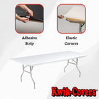 Kwik-Covers 6' Rectangular Plastic Table Covers Bundle Of 5 With Seventy (70) Ohm Commerce Paper Napkins - Indoor Or Outdoor Fitted Table Covers (Table Not Included) (30' X 72' White)