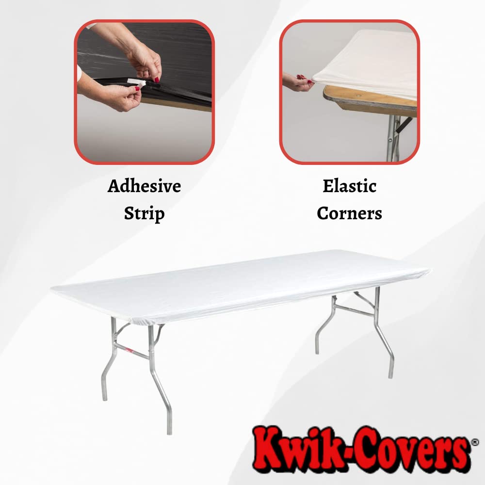 Kwik-Covers 6' Rectangular Plastic Table Covers Bundle Of 5 With Seventy (70) Ohm Commerce Paper Napkins - Indoor Or Outdoor Fitted Table Covers (Table Not Included) (30' X 72' White)