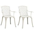 vidaXL 3-Piece Bistro Outdoor Patio Furniture Set in White - Cast Aluminum Design, with Umbrella Hole - Round Table & Two Chairs Set