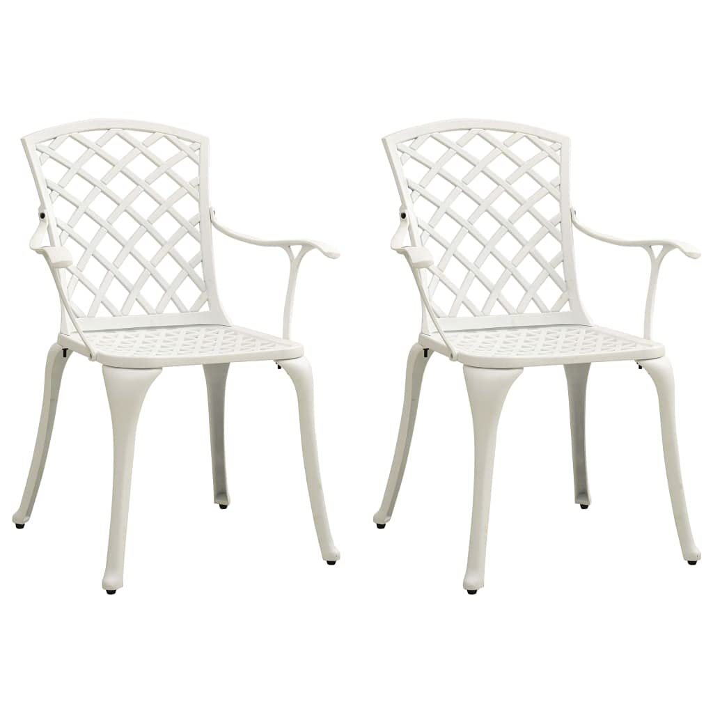 vidaXL 3-Piece Bistro Outdoor Patio Furniture Set in White - Cast Aluminum Design, with Umbrella Hole - Round Table & Two Chairs Set