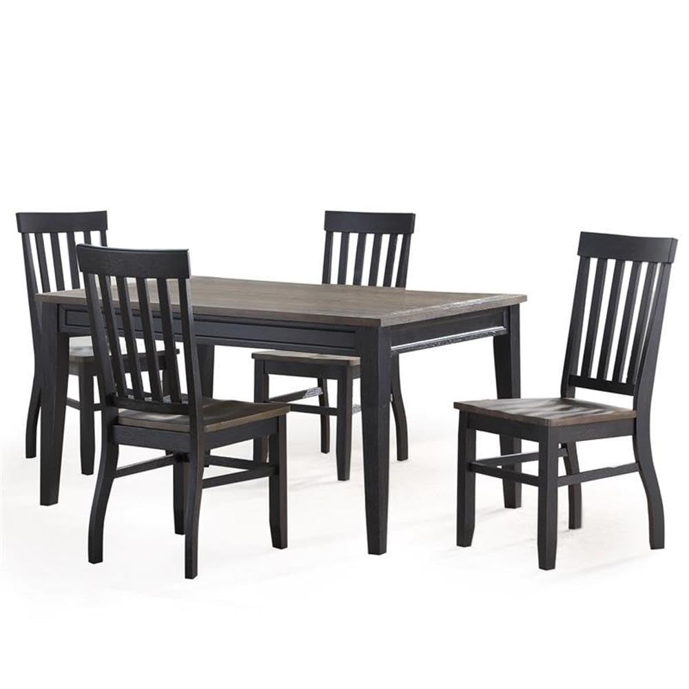 Steve Silver Furniture Raven Noir 5pc Dining Table Set, Driftwood Finish, 60&quot; Rectangular Table 4 Side Chairs, Farmhouse Styling, Dining Room, 64&quot; L x 40&quot; W x 30&quot; H, Black, Brown