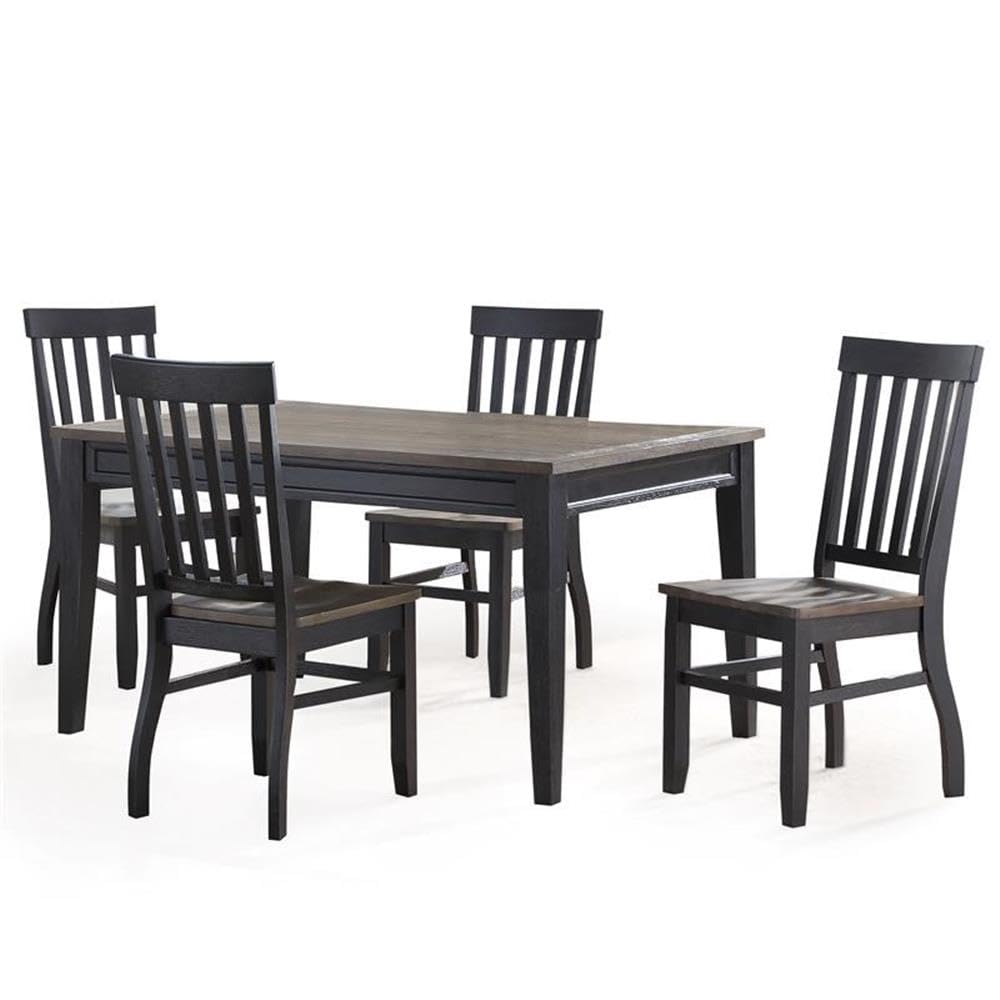 Steve Silver Furniture Raven Noir 5pc Dining Table Set, Driftwood Finish, 60" Rectangular Table 4 Side Chairs, Farmhouse Styling, Dining Room, 64" L x 40" W x 30" H, Black, Brown
