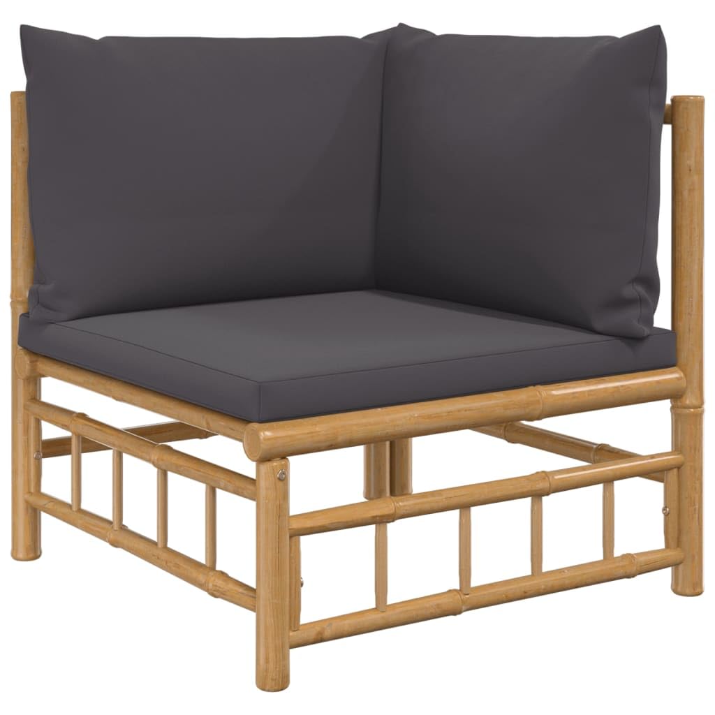 vidaXL Bamboo Patio Lounge Set with Dark Gray Cushions - 8 Piece Modular Sofa Set Including Middle Sofa, Corner Sofa, Footstool and Table for Outdoor Garden