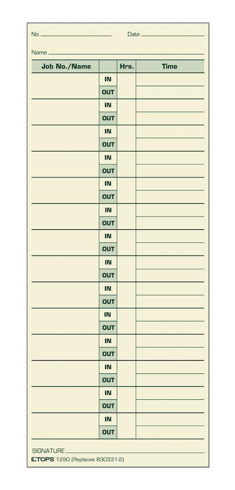 Tops Job Cards, 2-Sided, 3-1/2' X 8-1/2', Manila, Green Print Front/Back, 500-Count (1290)