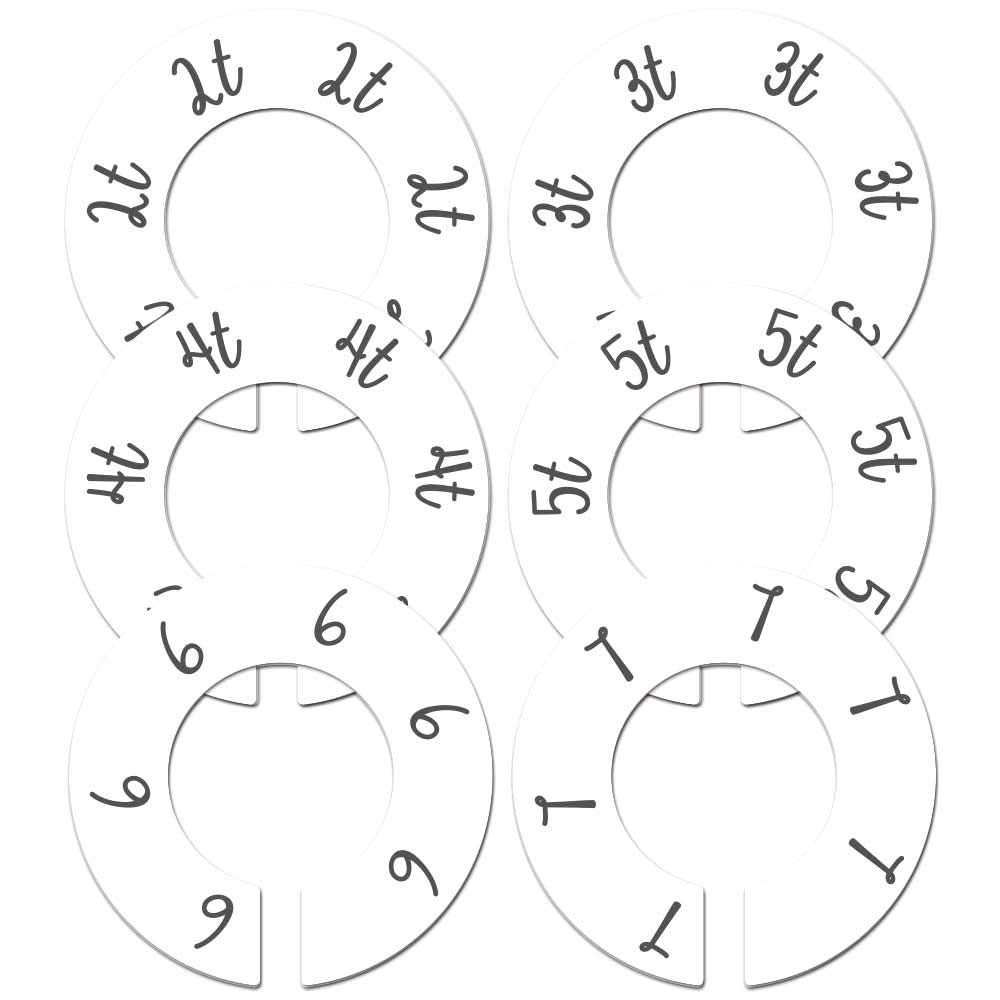 Toddler Nursery Closet Clothing Size Dividers White Gender Neutral Set of 6 Fits 1.5'' Rod