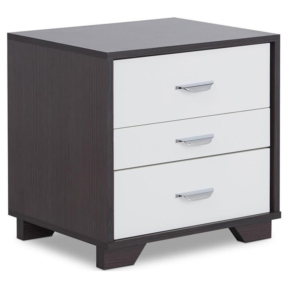 Acme Eloy Wooden Nightstand With 3 Drawers And Wooden Frame In White And Black