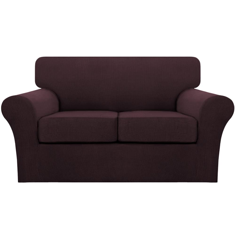 3 Piece Sofa Covers For 2 Cushion Couch Sofa Slipcover Soft Couch Cover For Dogs-Washable Sofa Furniture Covers With 2 Individual Cushion Covers, Feature Thick Jacquard Fabric (Loveseat, Brown)