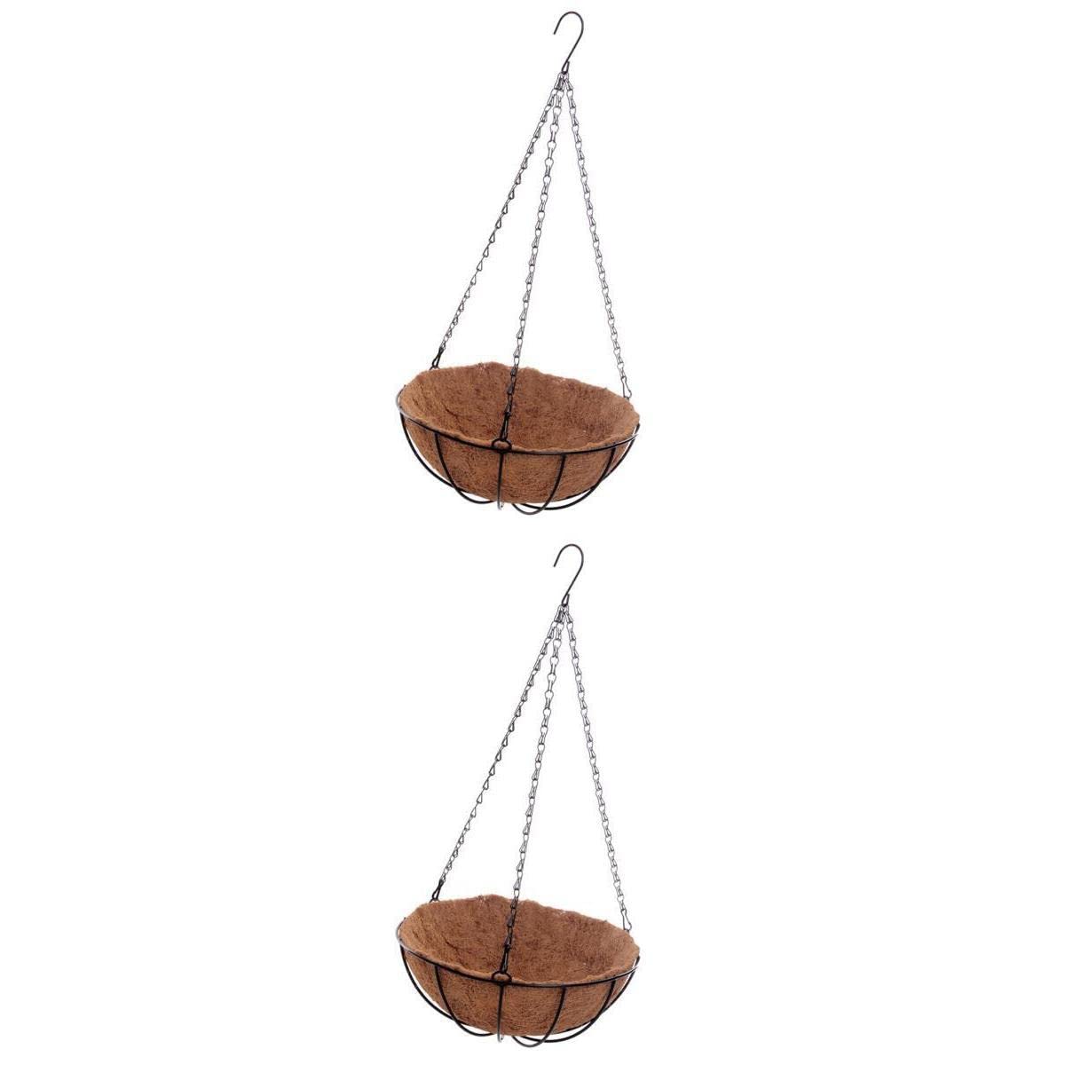 Zoomella 2 Pieces Hanging Coconut Basket Planter Flower Pot Black Metal Frame Hanger |Yard, Garden & Outdoor Living|Gardening Su
