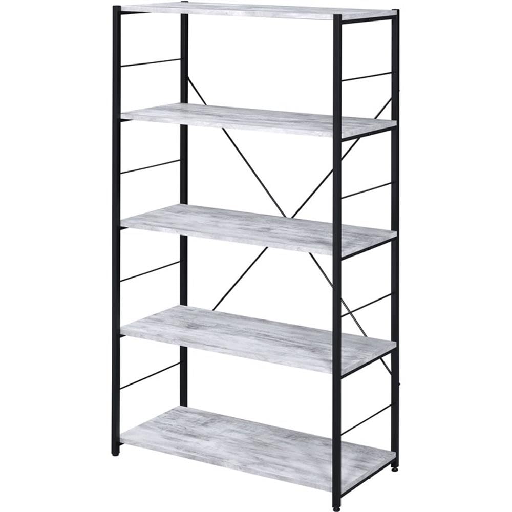 Acme Tesadea 5 Wooden Shelves Rectangular Bookshelf in Antique White and Black