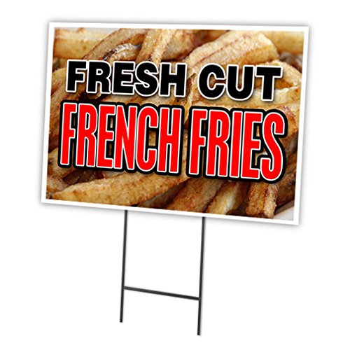 Fresh Cut French Fries 12'X16' Yard Sign & Stake Outdoor Plastic Window | Advertise Your Business | Stake Included Image On Fr