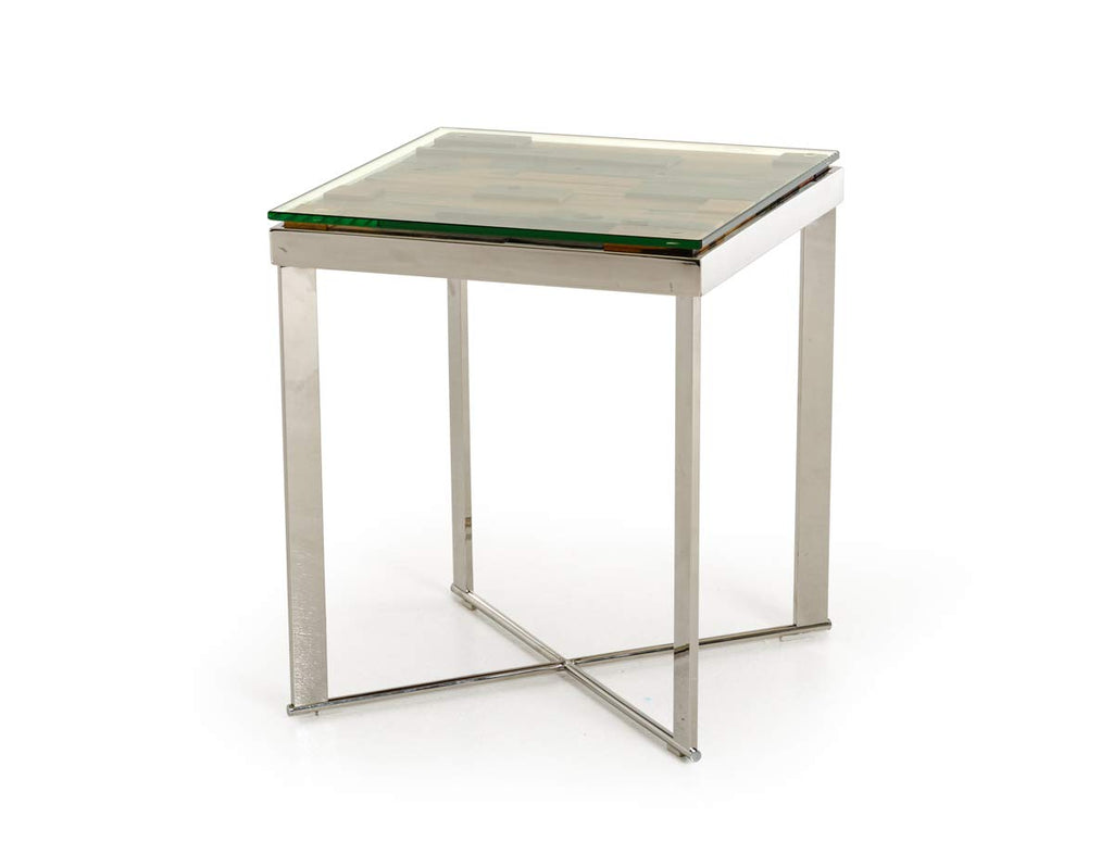 HomeRoots 22' Wood and Glass Mosaic Top End Table with Steel Legs