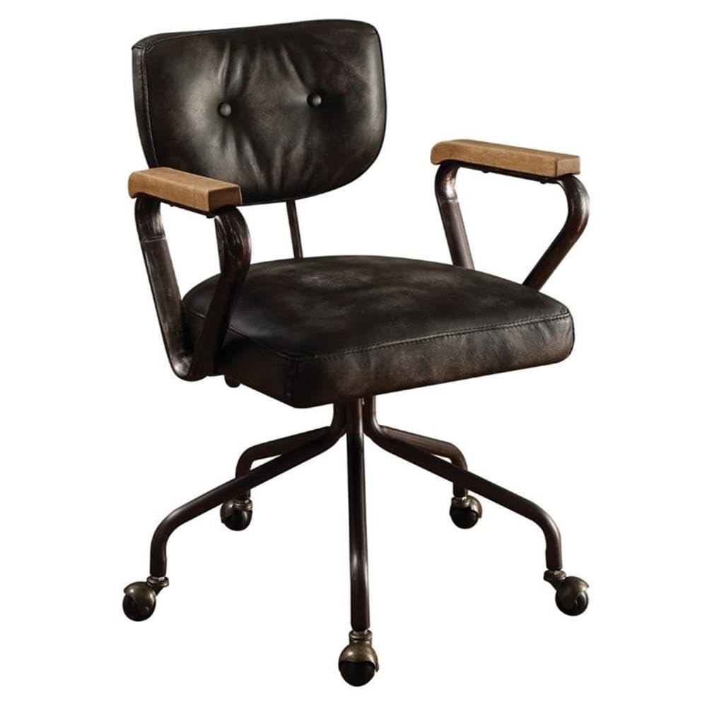 Acme Hallie Leather Swivel Office Chair in Vintage Black