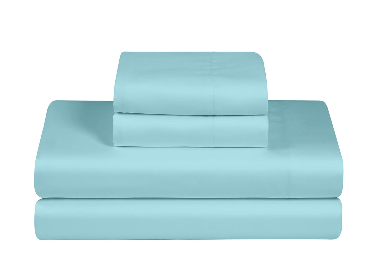 Feather & Stitch New York 100% Cotton 300Tc Percale Weave Sheet Set, 4 Piece Cooling Bed Sheets With Elasticized 16' Deep Pocke