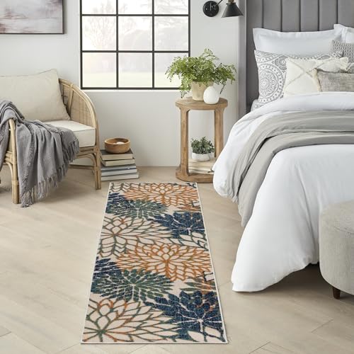 Nourison Aloha Indoor/Outdoor Blue Green 2' X 6' Area Rug, Easy Cleaning, Non Shedding, Bed Room, Living Room, Dining Room, Backyard, Deck, Patio (2X6)
