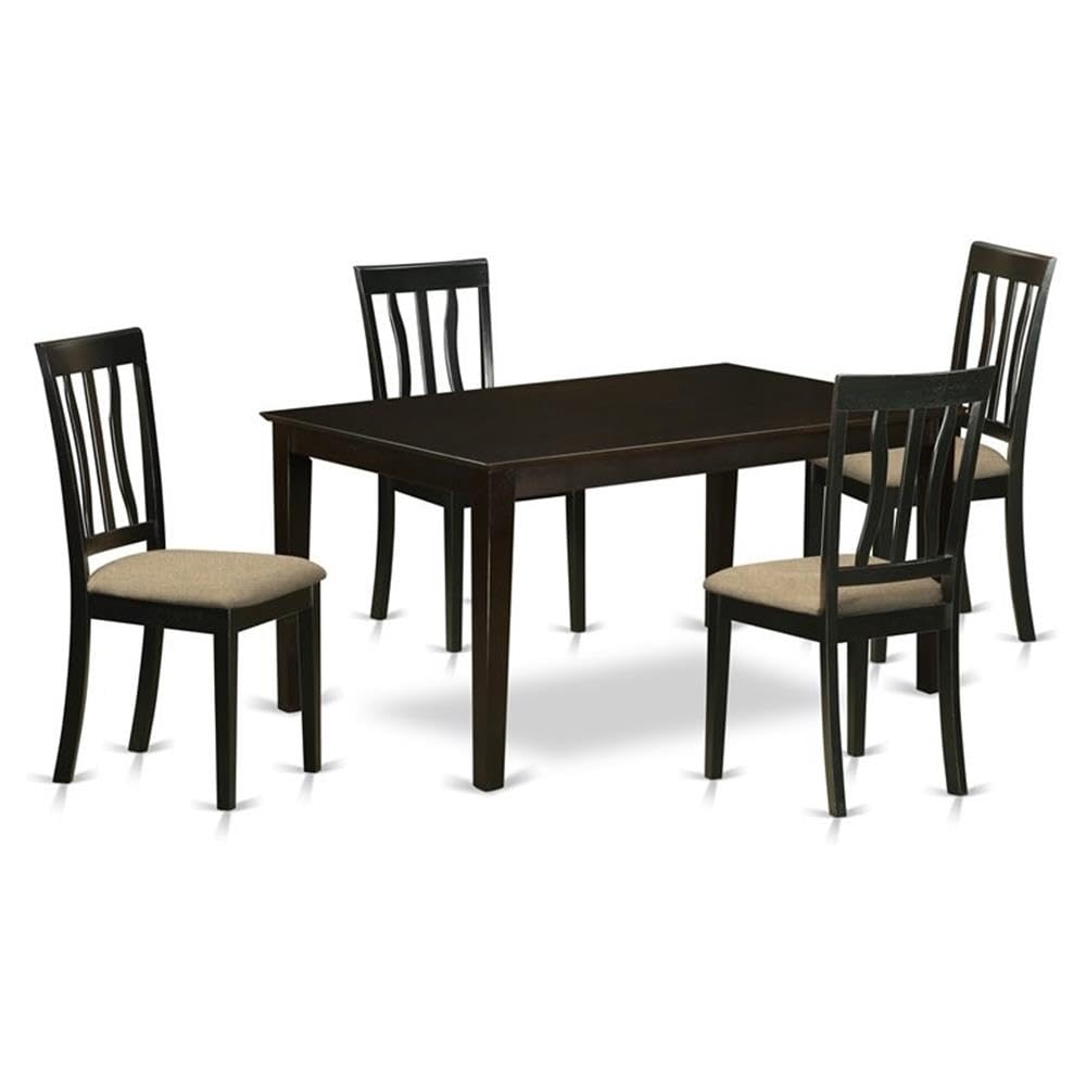 East West Furniture CAAN5-CAP-C 5 Piece Dining Set Includes a Rectangle Dining Room Table and 4 Linen Fabric Upholstered Kitchen Chairs, 36x60 Inch, Cappuccino