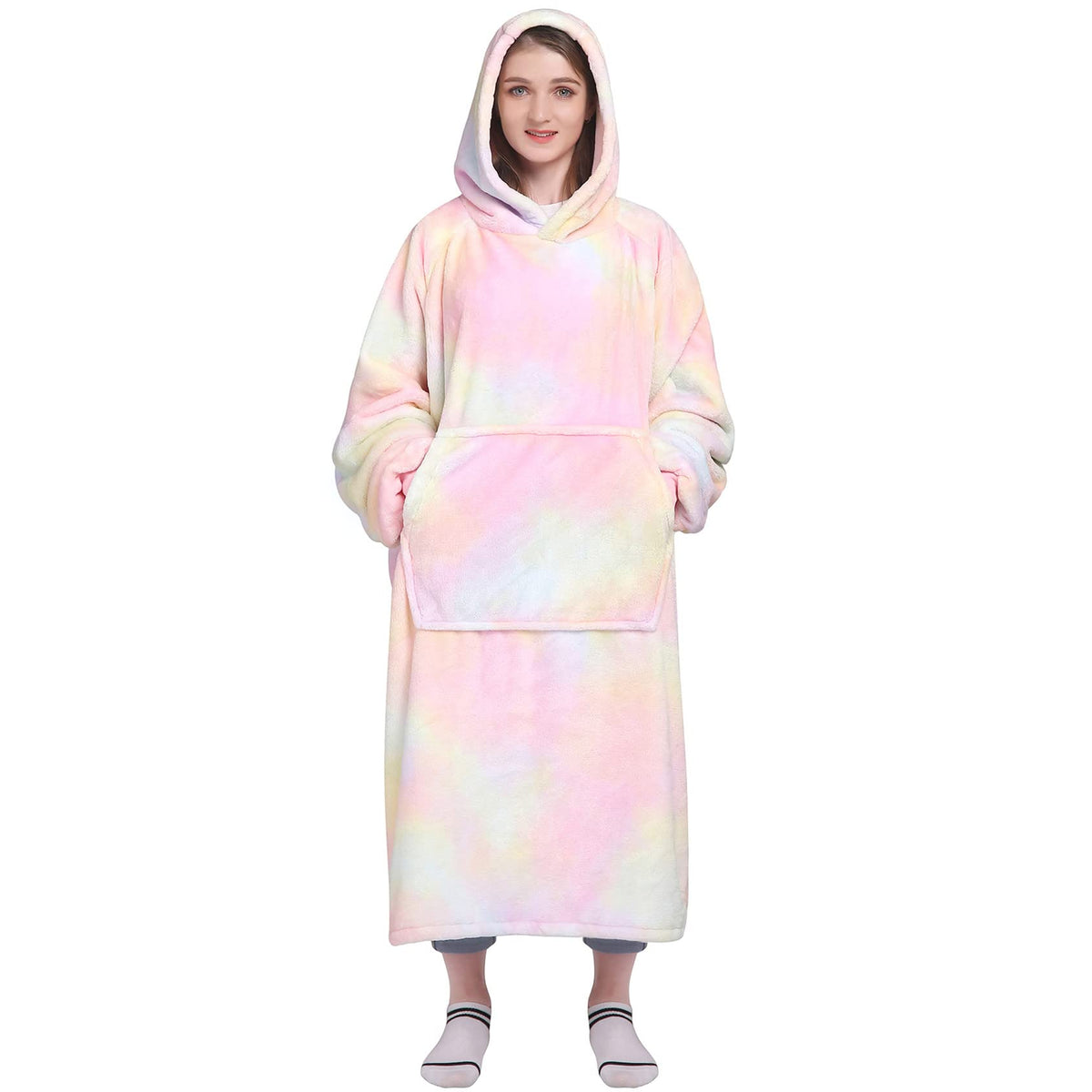 Waitu Wearable Blanket Sweatshirt Gifts For Women And Men, Warm And Cozy Rainbow Blanket Hoodie, Thick Flannel Hoodie Blanket Wi