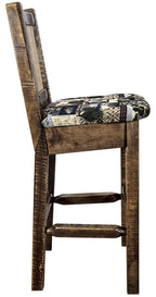Montana Woodworks Homestead Collection Counter Height Barstool with Upholstered Seat, Woodland Pattern, Laser Engraved Moose Design, Stained & Lacquered