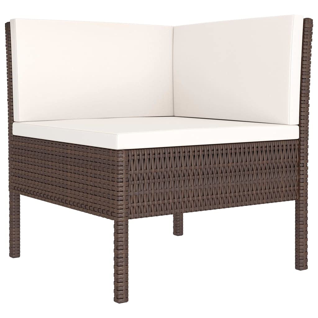 vidaXL 3 Piece Poly Rattan Patio Lounge Set with Cushions, Weather-Resistant Outdoor Furniture, Brown with Cream White Cushions, Easy-Clean & Modular Design