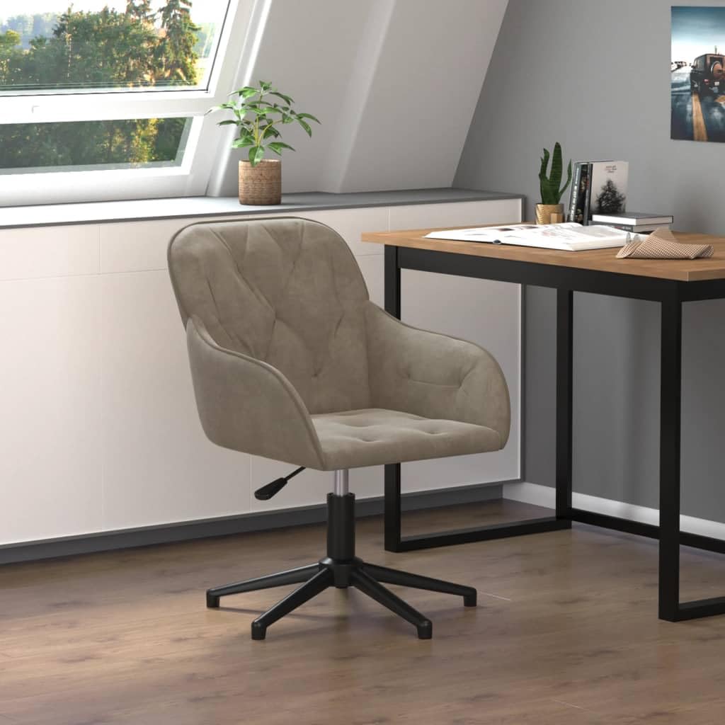 Revera Swivel Office Chair in Light Grey Velvet