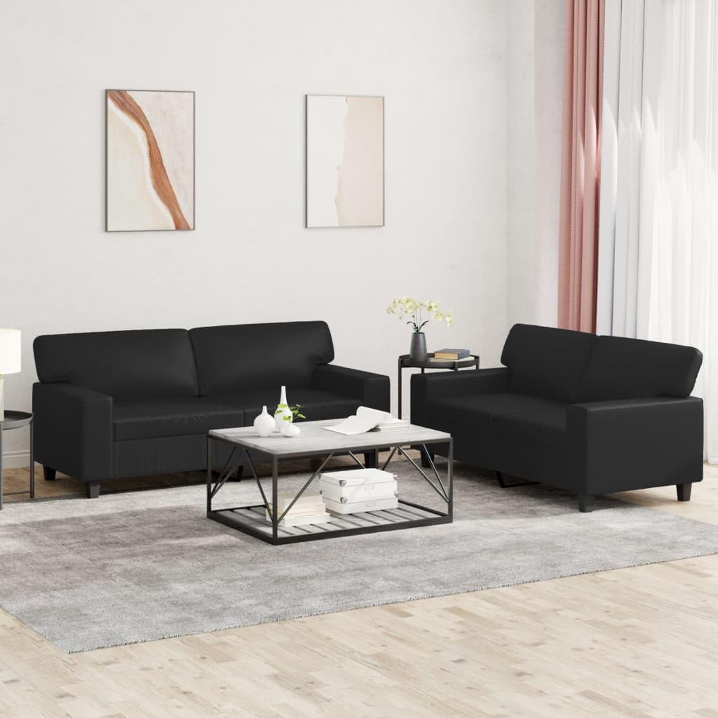 vidaXL Modern Black 2-Piece Sofa Set, Comfy Faux Leather Upholstered, Large Seating Space, Durable and Stain Resistant, Perfect for Living Room or Office Lounge