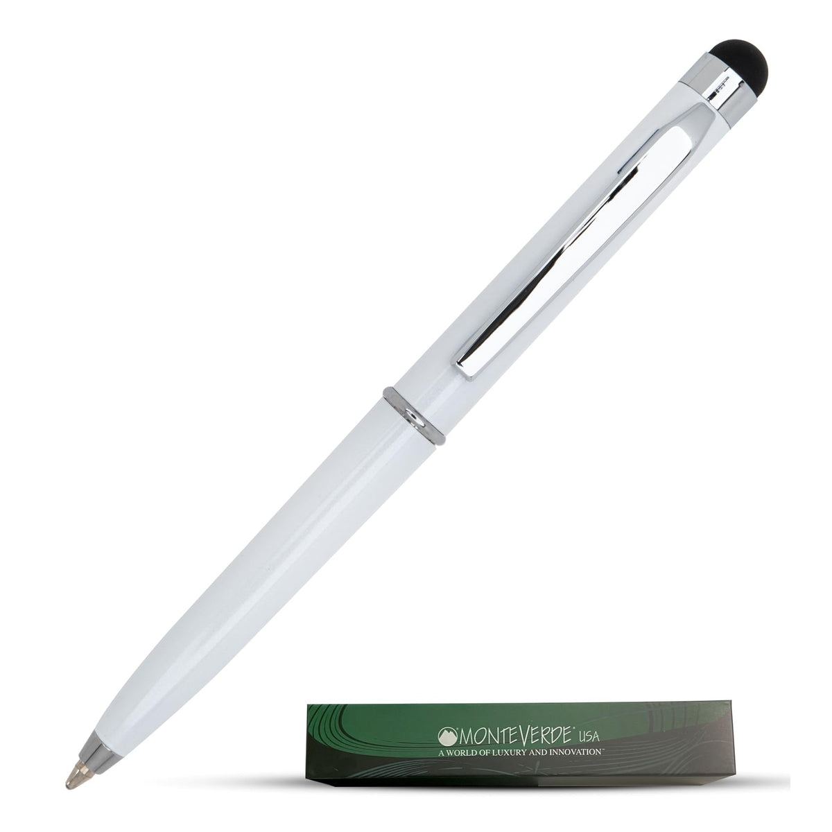 Monteverde Usa Poquito Stylus Pen - Pearl White | Compact Metal Ballpoint Pen With Capacitive Stylus | Refillable With D1 Standa