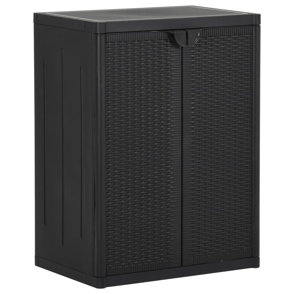 vidaXL 25.6&quot;x17.7&quot;x34.6&quot; Black PP Rattan Storage Cabinet/Garden Organizer Rack with 2 Shelves - Modern, Versatile & Durable