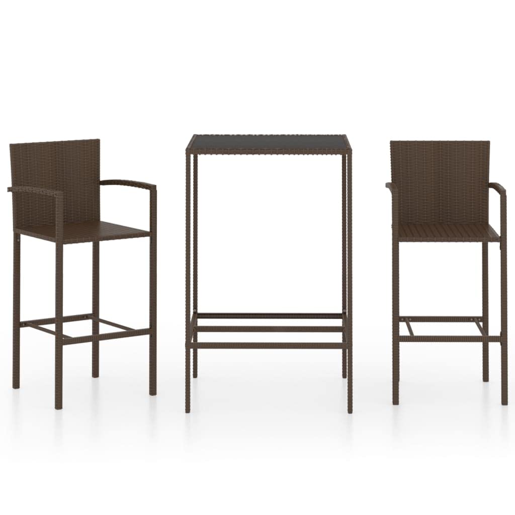 vidaXL - 3 Piece Patio Bar Set - Poly Rattan Construction - Brown - Weather-Resistant - Comfortable Seating with Backrest, Armrest, and Footrest