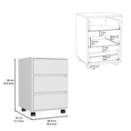 Ibero 3 Drawer Filing Cabinet, 4 Caster Wheels, 3 Drawers, Countertop, White, for Office
