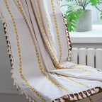 Sutuo Home Boho Curtains 84 Inch Length For Bedroom, Semi Blackout Farmhouse Vintage Shabby Chic Tassels Window Treatment Bohemian Embroidery Drape, Rod Pocket 1 Panel 52' W X 84' L, White And Gold