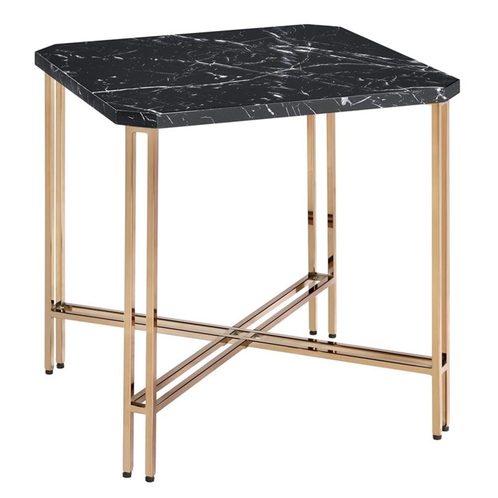 Steve Silver Co Daxton Black Faux Marble End Table, And Gold Metal Iron Legs, Cross Legs, Dorm, Apartment,Office, Bedroom Corner, 22' D X 22' W X 24' H, Black, Gold