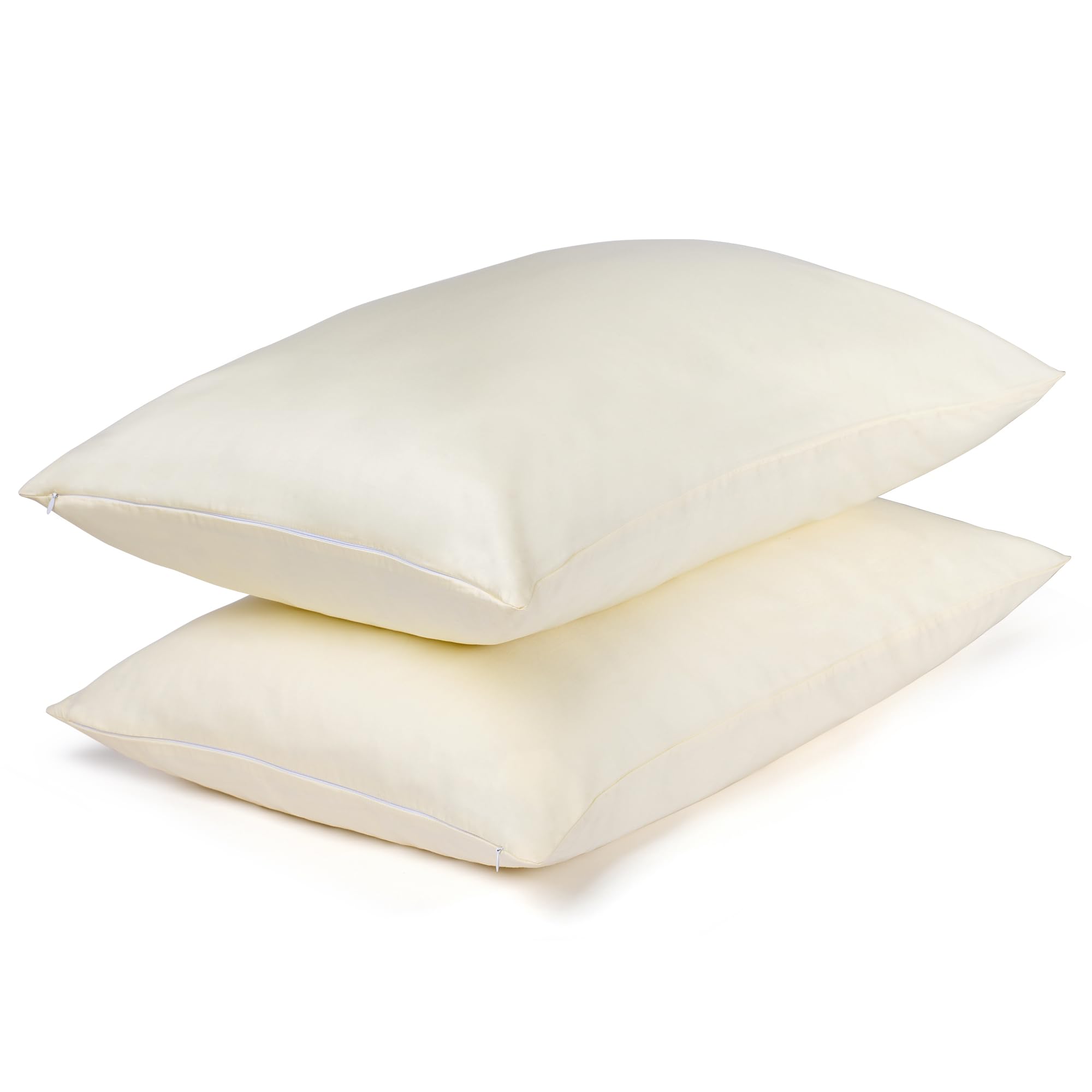 Cotton Pillow Protectors/Cases Queen Size With Zipper 2 Pack Ivory Color,Cooling & Breathable Bed Pillow Protectors Set Of 2 Pil